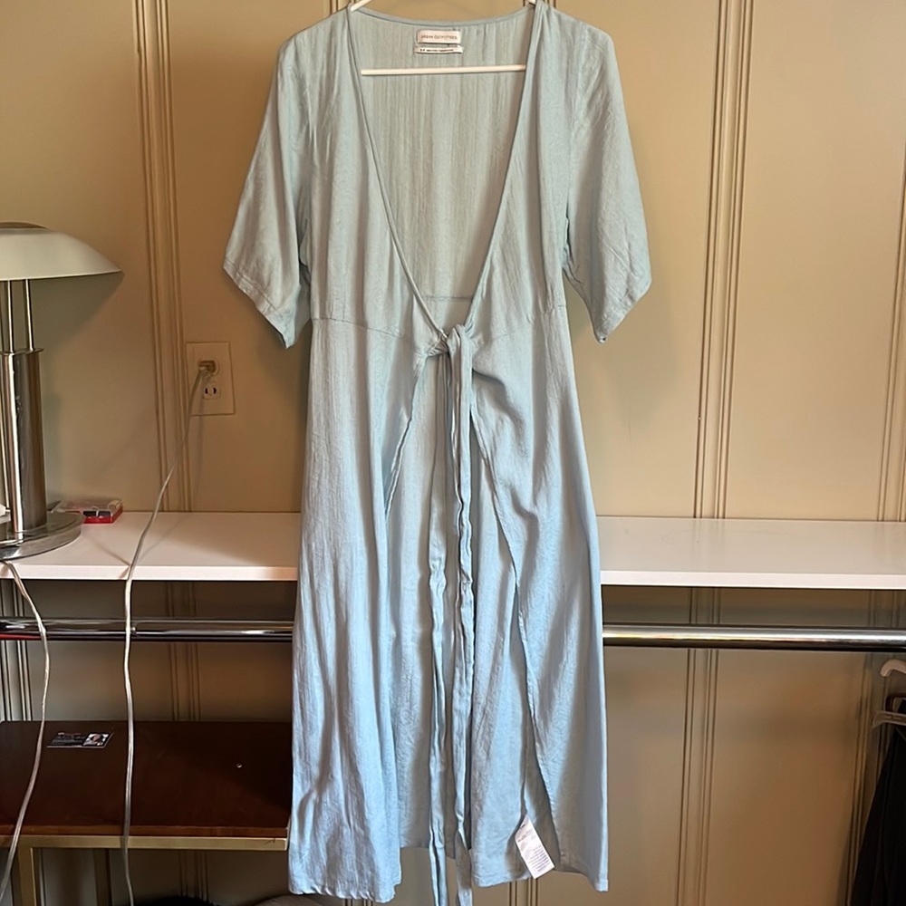 Light blue textured wrap dress